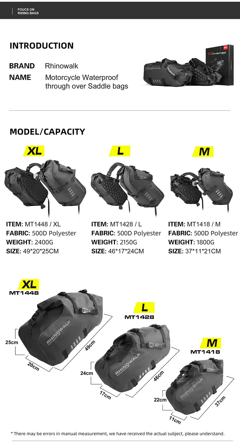 Waterproof Motorcycle Saddle Bags 2 Pack Universal Fit