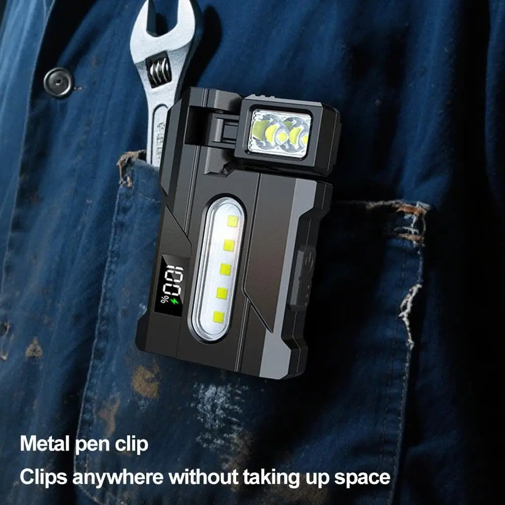 Mini EDC Flashlight 1200 Lumens, Super Bright 3 Modes Mini EDC Pocket-sized Flat Flashlights Rechargeable,Portable ABS Small LED Dual Light w Clip,IP68 Rotatable Magnetic Torches for Camping Emergency