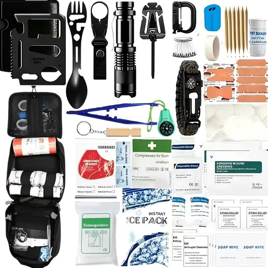 230pcsMulti-Functional Tool Backpack Emergency Survival Kit Camping Gear First Aid Supplies with MOLLE Pouches Suitable for Hunting Camping Gardening Outdoor Adventure Creative Gift for Valentine's Day Father's Day Birthday