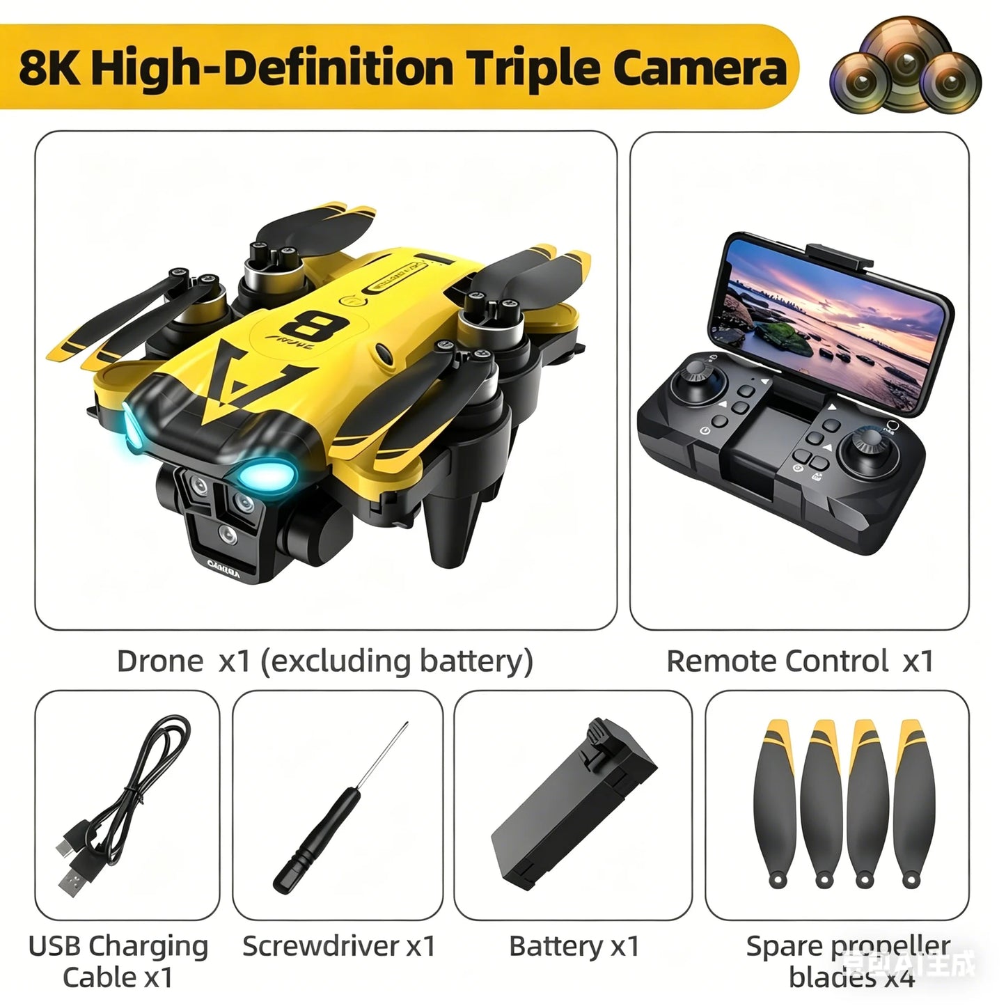 Lccnccz Quadcopter With Triple Cameras Optical Flow OneKeyReturn Brushless