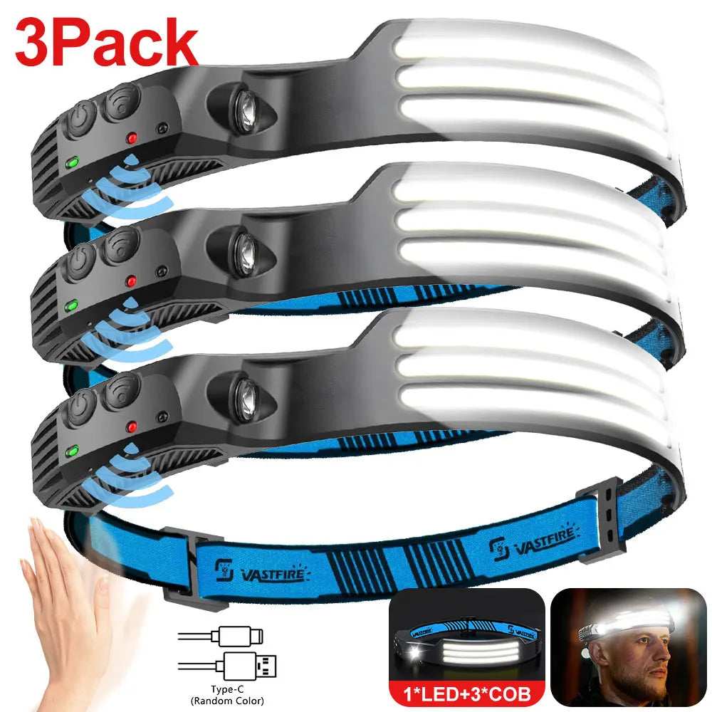 1000mAh COB LED Headlamp Induction Head Lamp Built-in Battery USB Rechargeable Head Flashlight Outdoor Camping Fishing Sensor Headlight