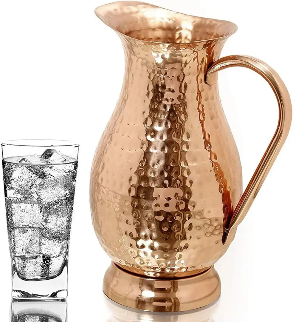 Pure Copper Pitcher With Lid 70 Oz Capacity Hammered Jug