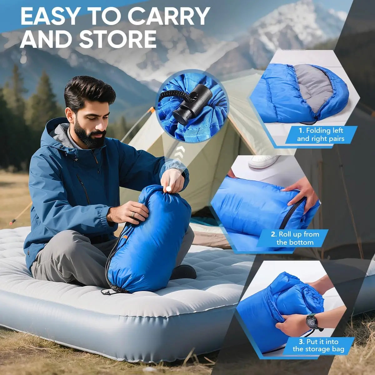 Camping Sleeping Bag Lightweight 4 Season Warm Envelope Backpacking Outdoor Mummy Cotton Winter Sleeping Bag