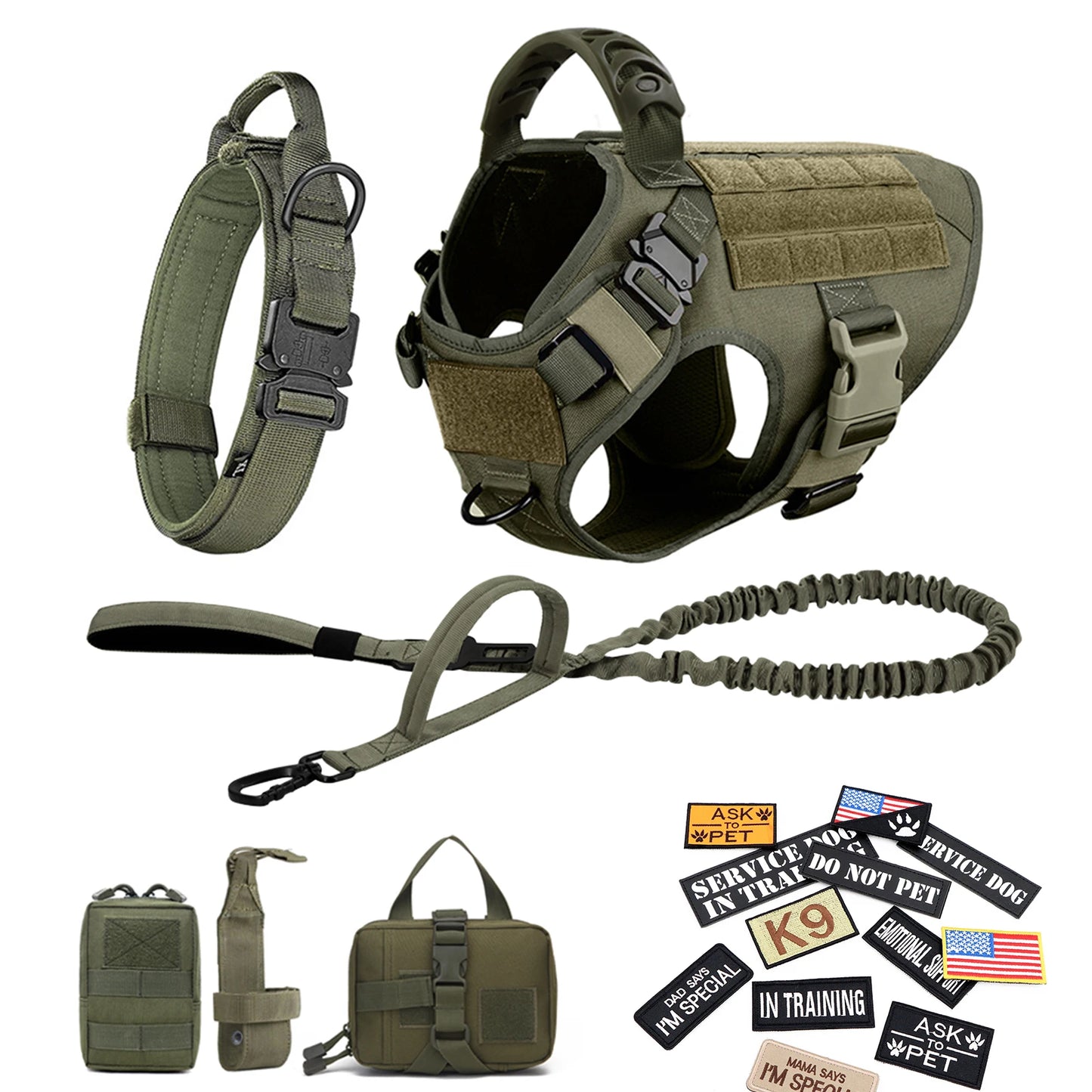 PETRAVEL Military Dog Harness Vest Leash Patches Training Set