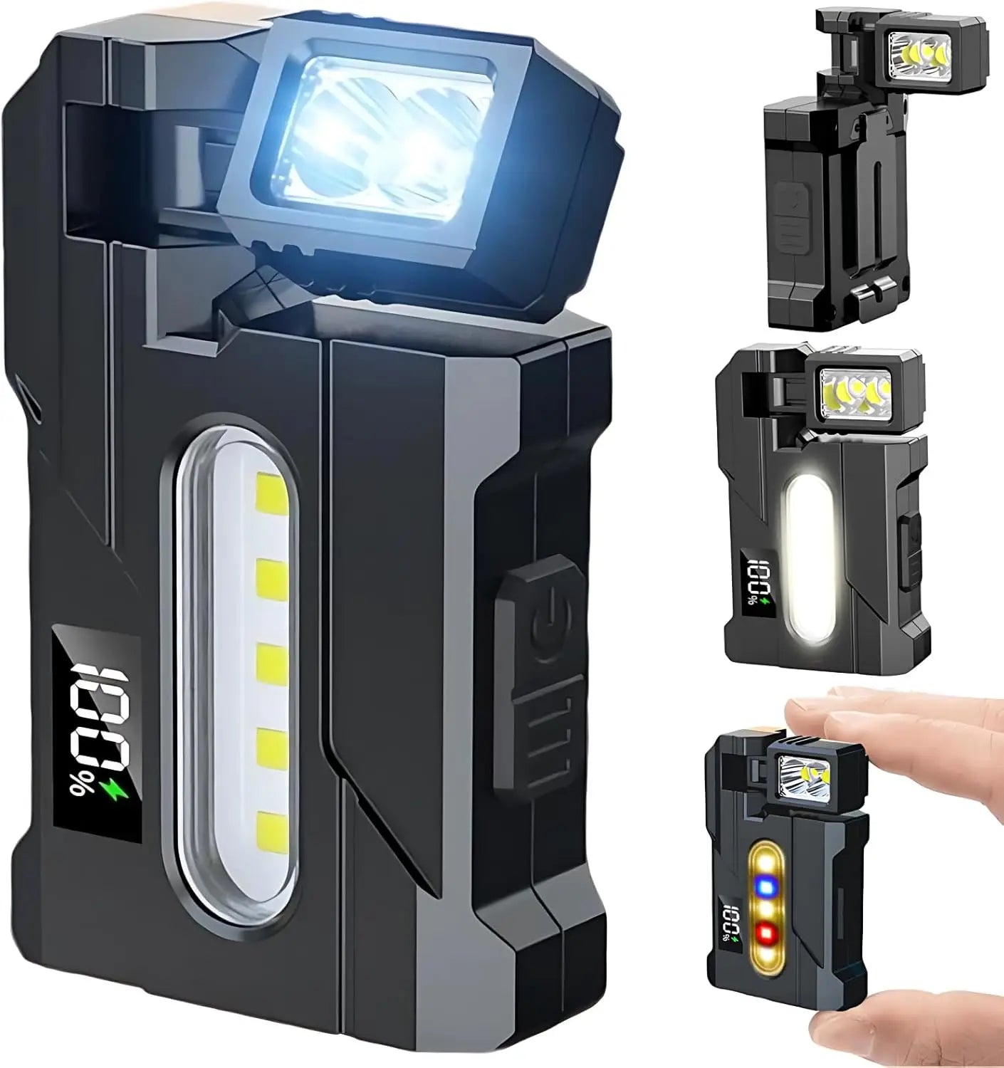 Mini EDC Flashlight 1200 Lumens, Super Bright 3 Modes Mini EDC Pocket-sized Flat Flashlights Rechargeable,Portable ABS Small LED Dual Light w Clip,IP68 Rotatable Magnetic Torches for Camping Emergency