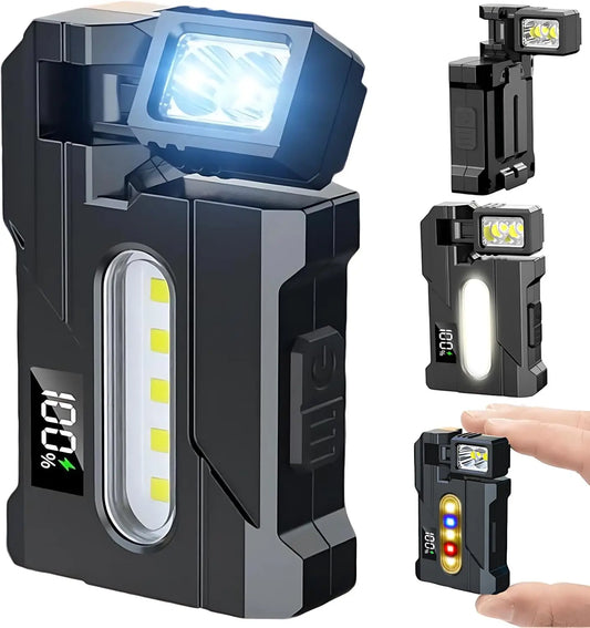 Mini EDC Flashlight 1200 Lumens, Super Bright 3 Modes Mini EDC Pocket-sized Flat Flashlights Rechargeable,Portable ABS Small LED Dual Light w Clip,IP68 Rotatable Magnetic Torches for Camping Emergency