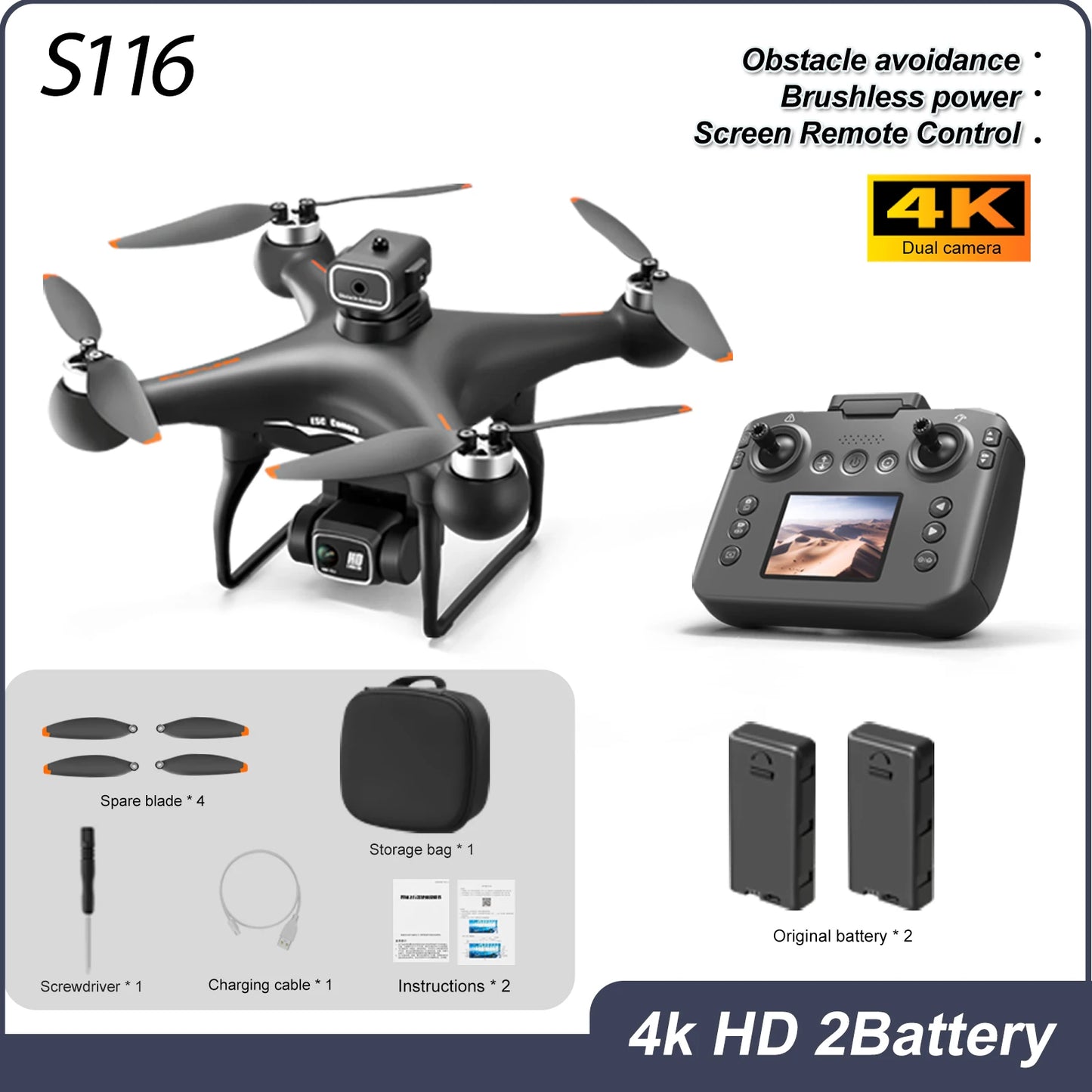 ZNLYRION S116 RC Drone With Brushless Motors Carry Bag Included