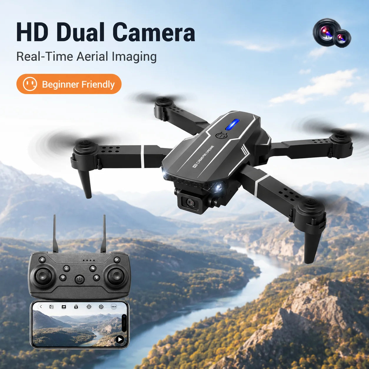 ZNLYRION Foldable RC Drone 4K Dual Camera FPV WiFi Waypoint
