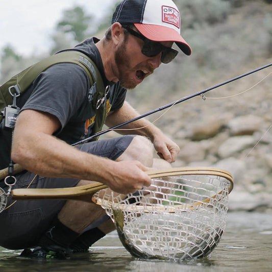 Wooden Frame Fly Fishing Landing Net With Knotless Rubber Mesh