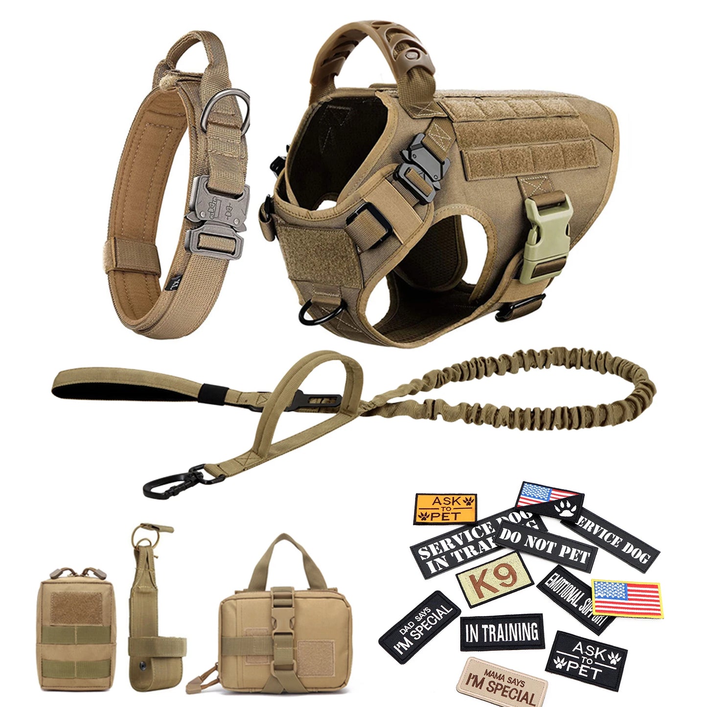 PETRAVEL Military Dog Harness Vest Leash Patches Training Set