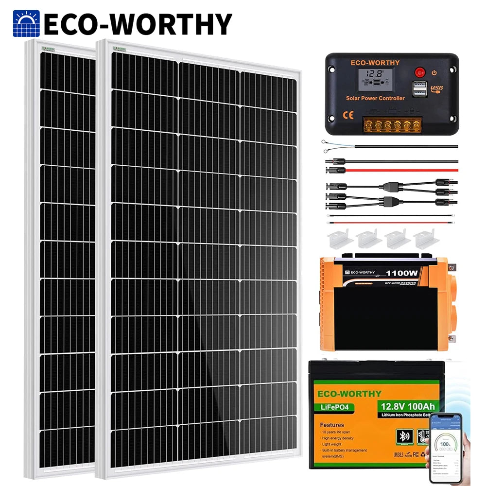 ECO-WORTHY 200W Solar Panel Kit With 1100W Inverter 100Ah Battery