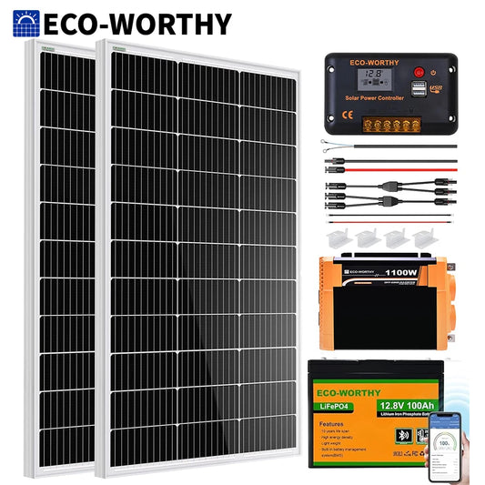ECO-WORTHY 200W Solar Panel Kit With 1100W Inverter 100Ah Battery