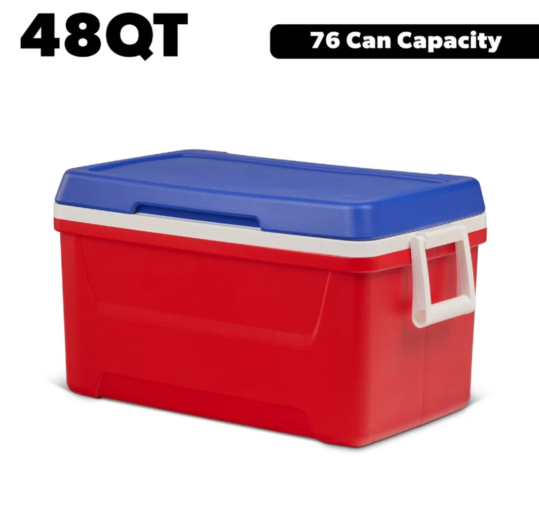 48 QT Red Laguna Hard Sided Insulated Ice Chest Cooler Large Capacity Portable Ice Retention Cool Box With Swing Carry Handles Stain Odor Resistant Liner For Camping Beach Picnic Fishing Outdoor BBQ Travel Drinks Food Storage