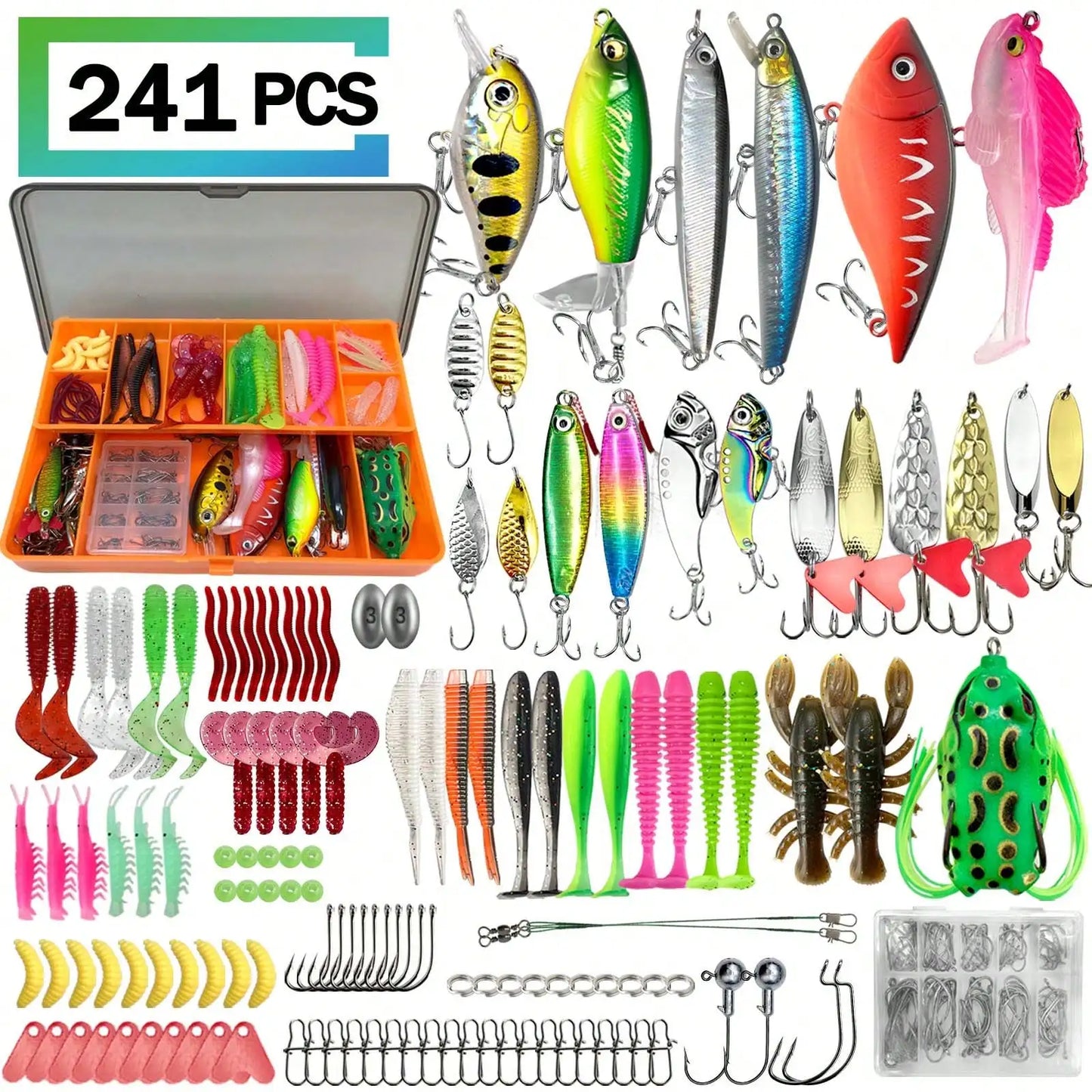 Universal Fishing Lure Set With Box Soft Baits And Hooks