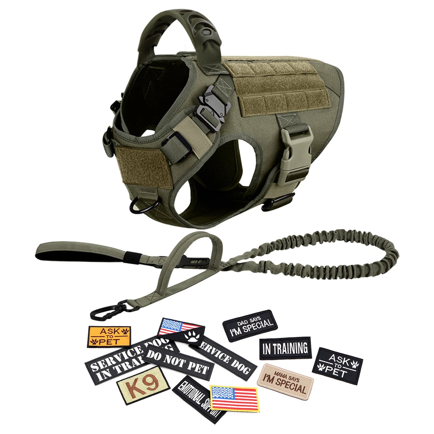 PETRAVEL Military Dog Harness Vest Leash Patches Training Set