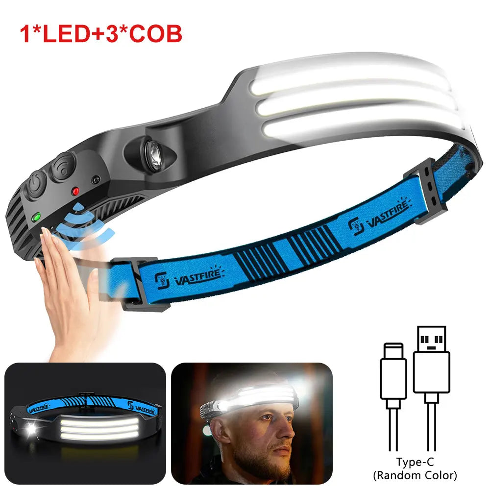 1000mAh COB LED Headlamp Induction Head Lamp Built-in Battery USB Rechargeable Head Flashlight Outdoor Camping Fishing Sensor Headlight