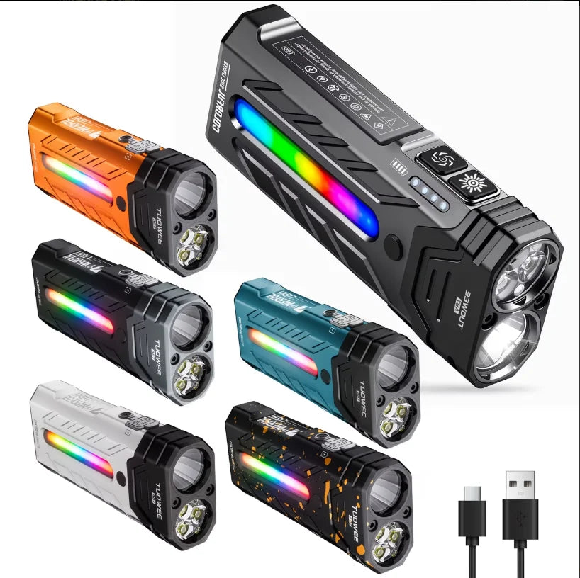 Rechargeable Magnetic LED Flashlight 5000LM With RGB Ambient Light