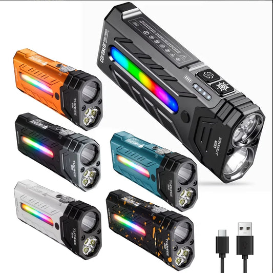 Rechargeable Magnetic LED Flashlight 5000LM With RGB Ambient Light
