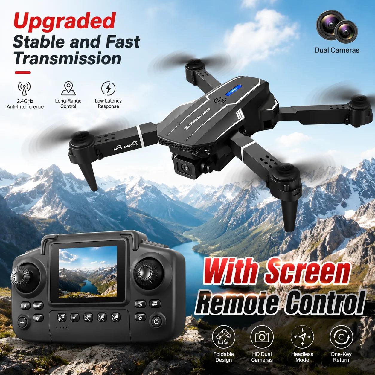 ZNLYRION RC Drone With HD Camera Altitude Hold 3 Speed