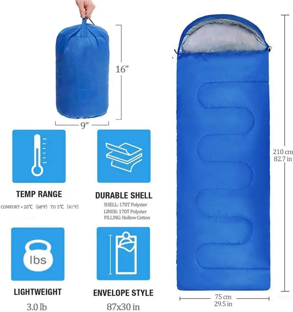 Camping Sleeping Bag Lightweight 4 Season Warm Envelope Backpacking Outdoor Mummy Cotton Winter Sleeping Bag