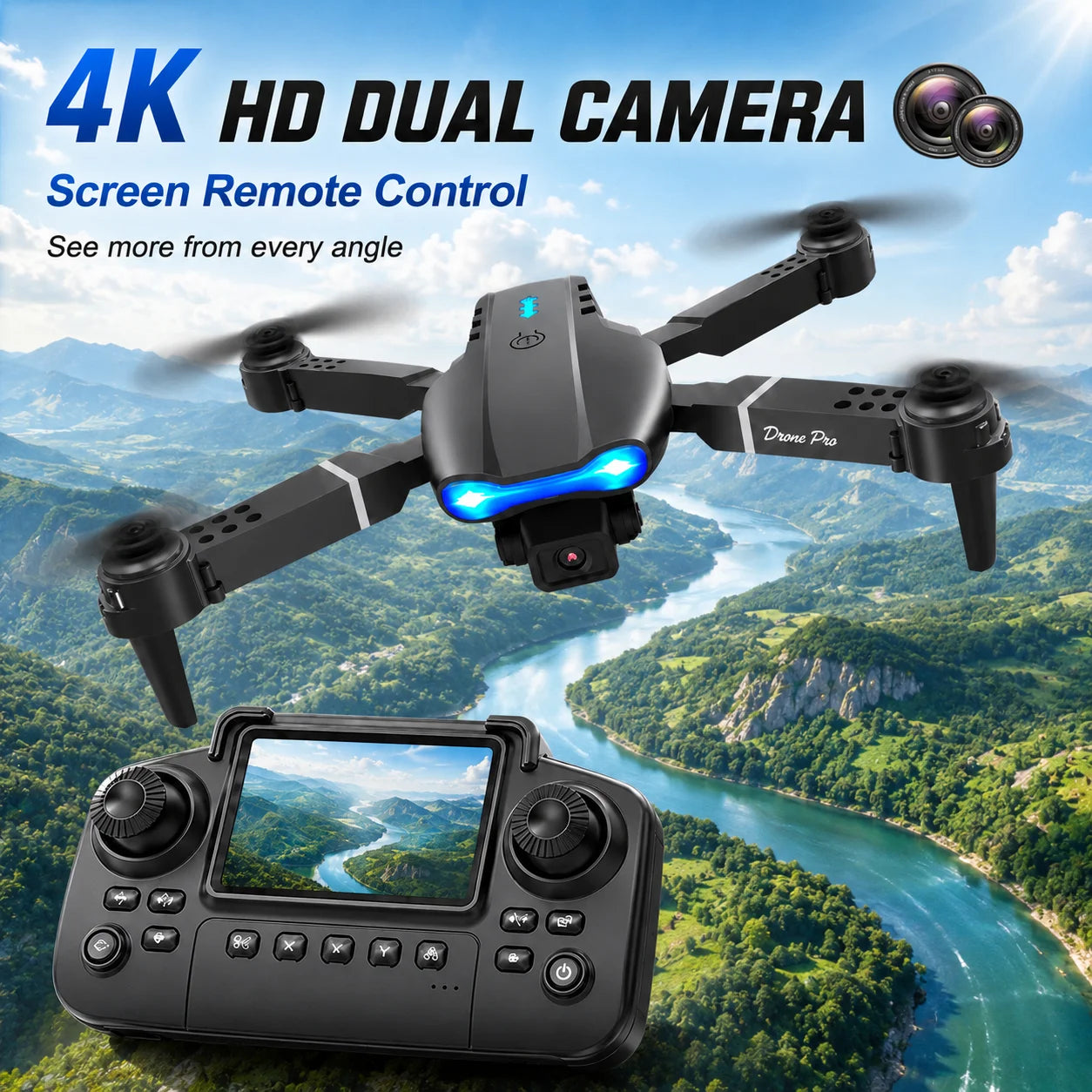 ZNLYRION RC Drone With Screen Remote Control 4K Dual Camera