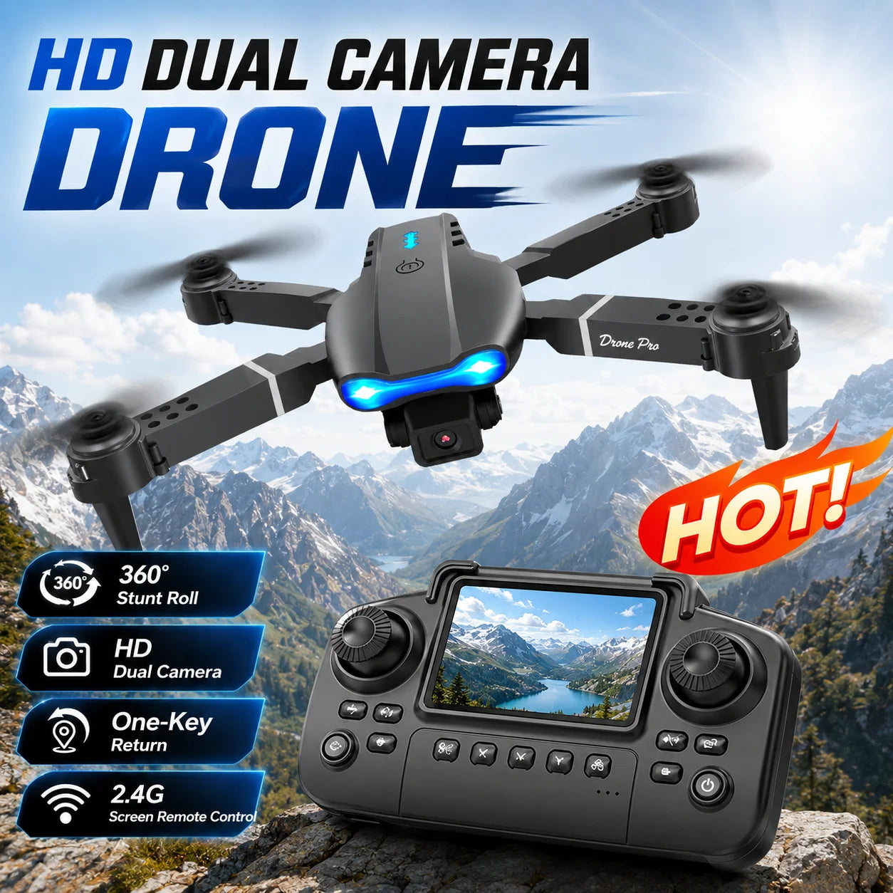 ZNLYRION RC Drone With Screen Remote Control 4K Dual Camera