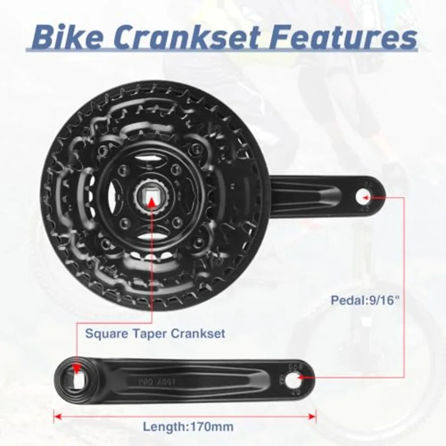Square Gear Crankset FortyTwo ThirtyFour TwentyFour Teeth 3x6 3x7 3x8