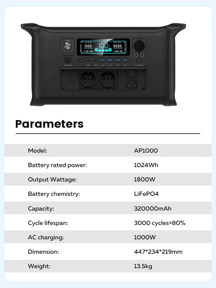 CTOLITY 2400W Portable Power Station 1800W Power Generator LED Light Emergency 500W Solar Power Bank for Outdoor Camping Travel