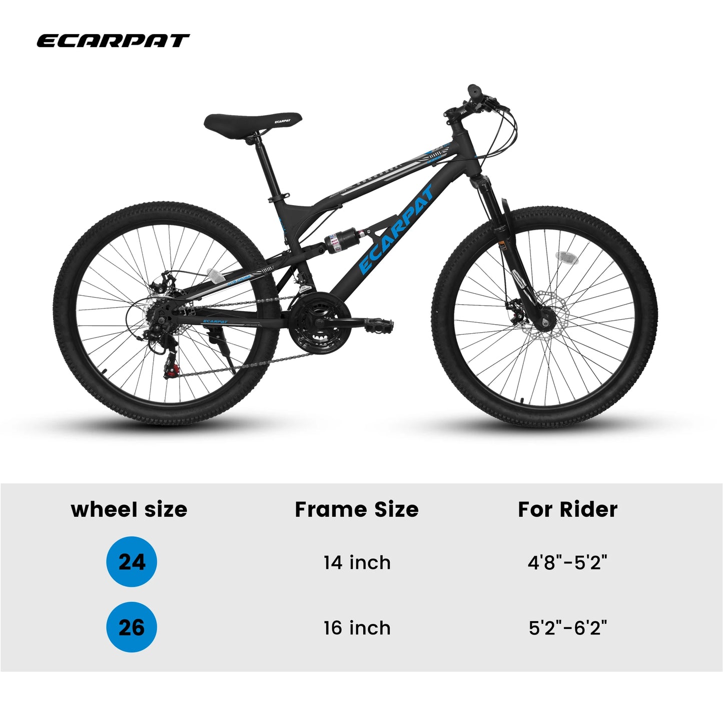 Ecarpat Full Suspension Mountain Bike Unisex 21 Speed Disc Brakes