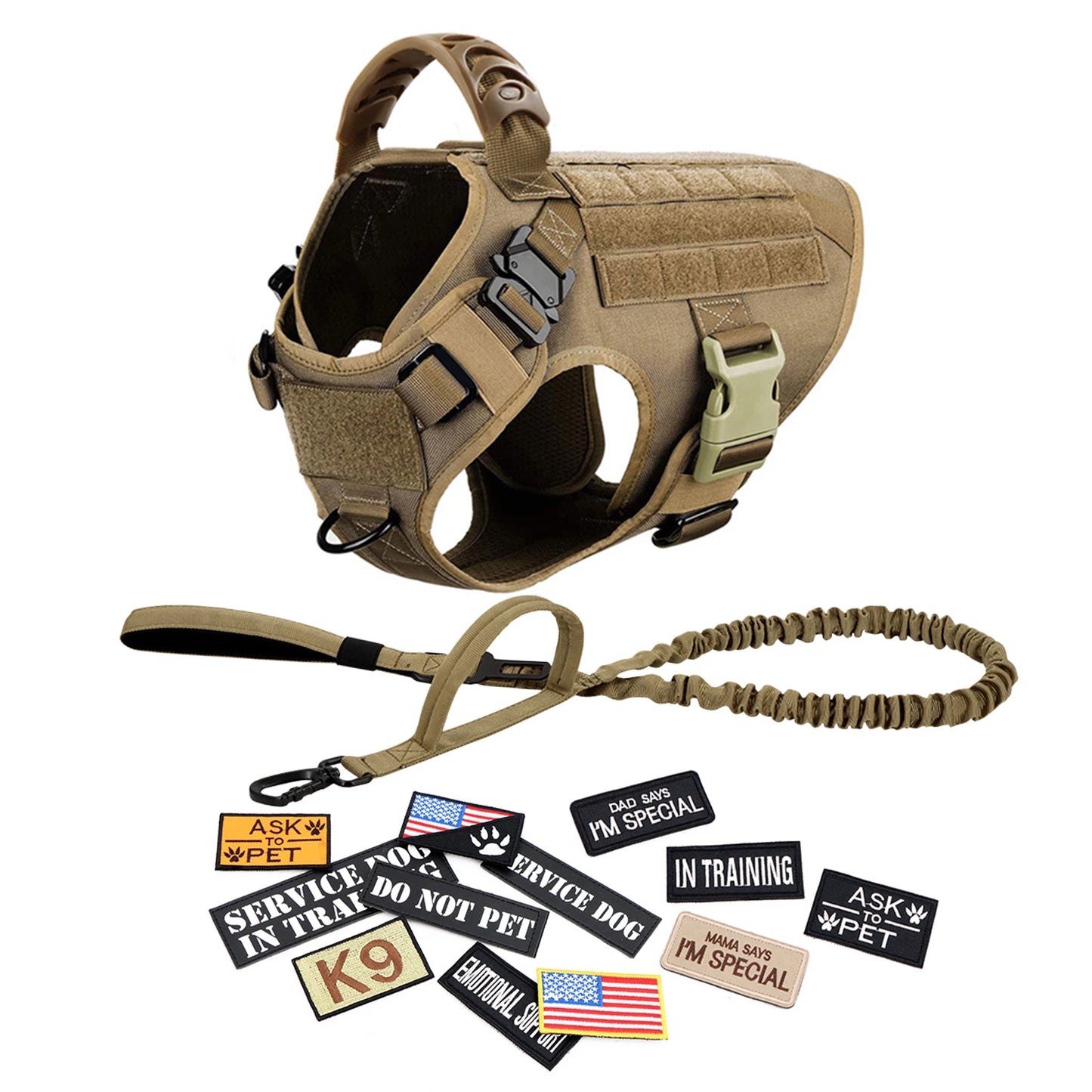 PETRAVEL Military Dog Harness Vest Leash Patches Training Set