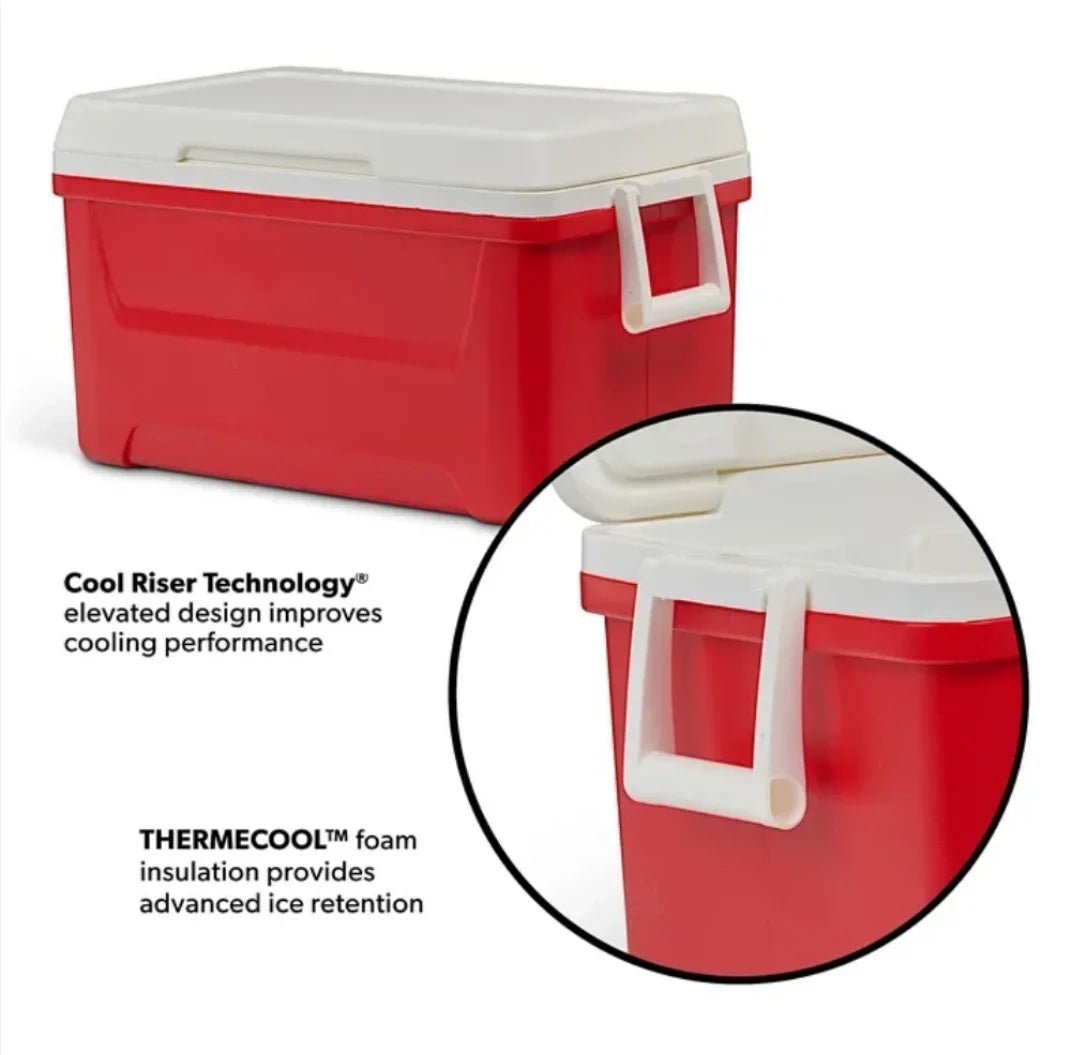 48 QT Red Laguna Hard Sided Insulated Ice Chest Cooler Large Capacity Portable Ice Retention Cool Box With Swing Carry Handles Stain Odor Resistant Liner For Camping Beach Picnic Fishing Outdoor BBQ Travel Drinks Food Storage