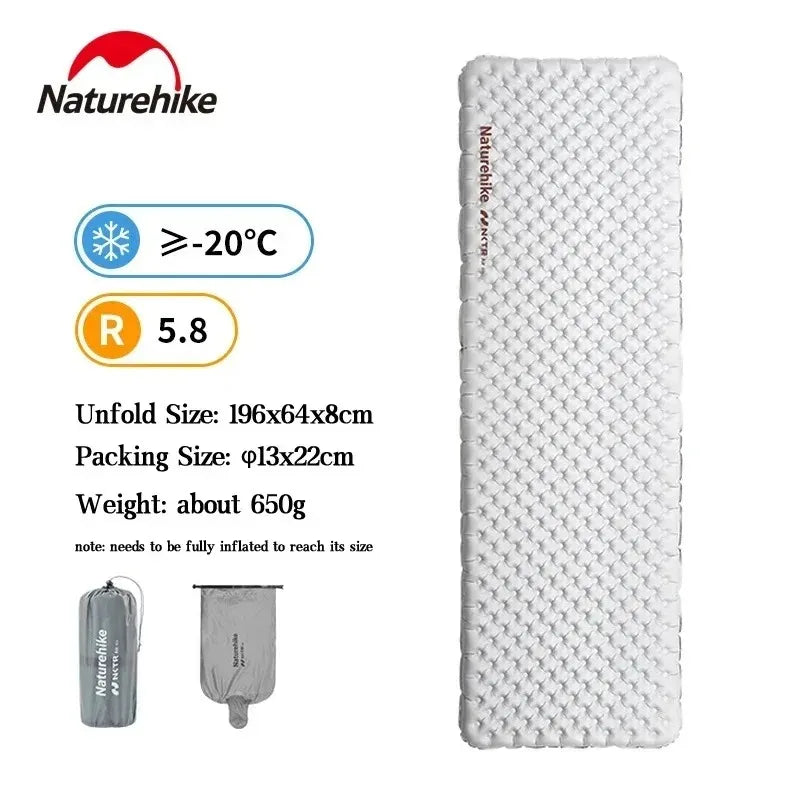 Naturehike Inflatable Mat Ultralight 5.8 High R Value Warm Sleeping Pad Portable Outdoor Camping Tent Single Moisture-proof Mats