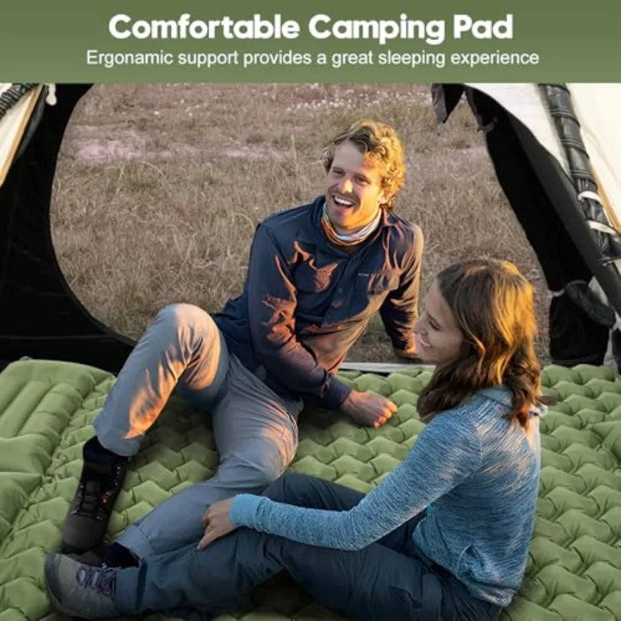 Double Sleeping Pad for Camping 4" Thick Inflatable Camping Mattress 2 Person, Built-in Feet Pump and Pillow, Ultralight Self-I