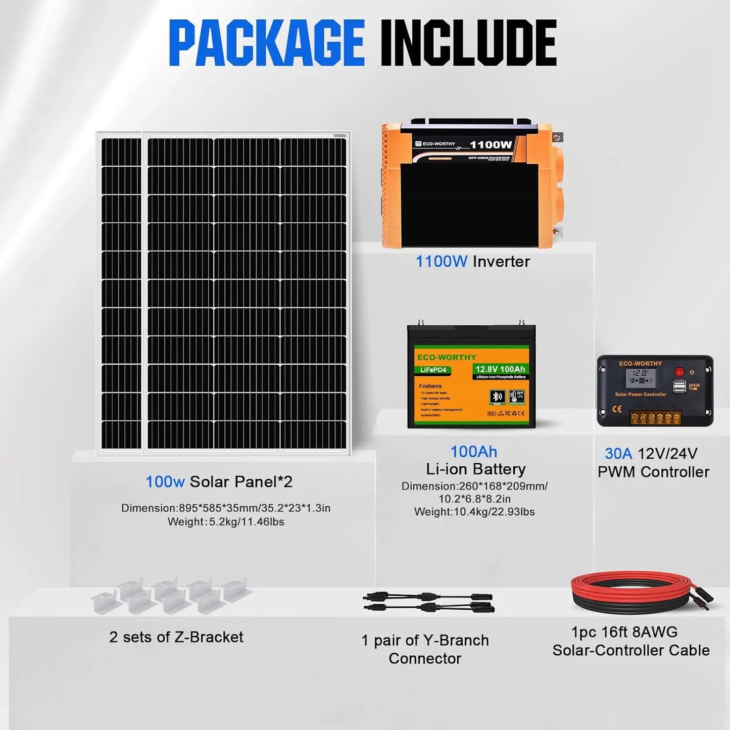 ECO-WORTHY 200W Solar Panel Kit With 1100W Inverter 100Ah Battery