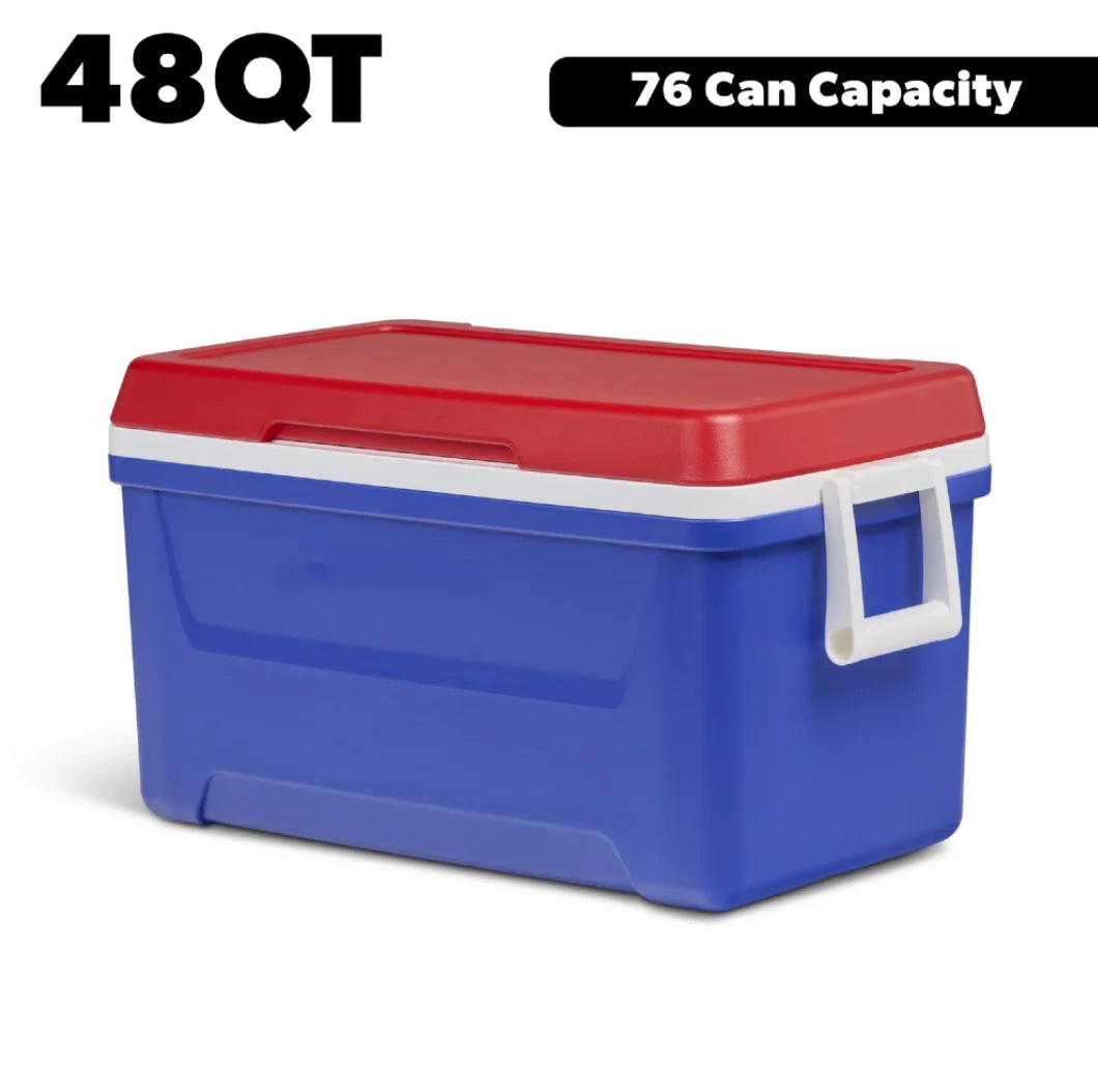 48 QT Red Laguna Hard Sided Insulated Ice Chest Cooler Large Capacity Portable Ice Retention Cool Box With Swing Carry Handles Stain Odor Resistant Liner For Camping Beach Picnic Fishing Outdoor BBQ Travel Drinks Food Storage