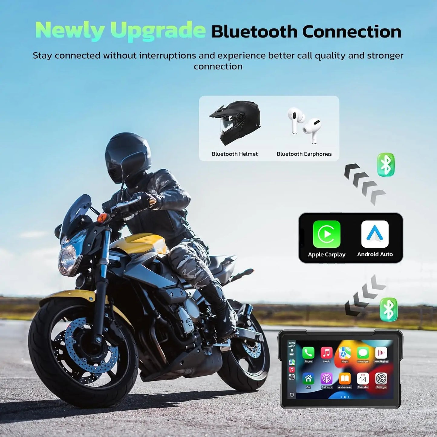 NEW Quality 5inch Motorcycle GPS Navigation Screen 1080P HD Dash Cam Front Rear IP68 Waterproof Touch Screen Bluetooth Audio Receiver Support Wireless Mirror Link 5G Wifi Hands-free Calling Tire Pressure Monitoring
