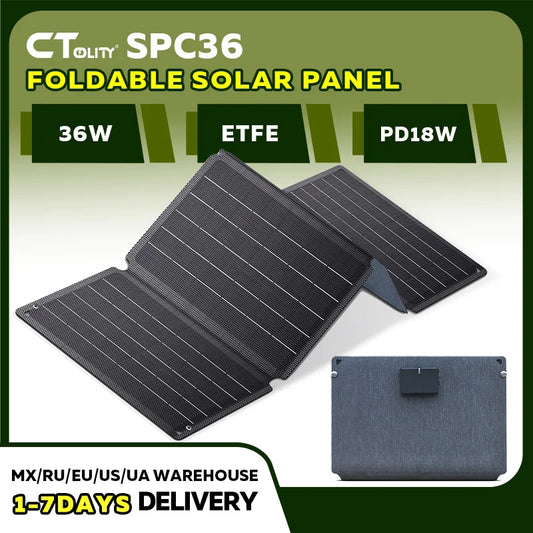 CTOLITY 36W Portable Solar Panel MPPT Foldable USB Charger for Phones Tablets