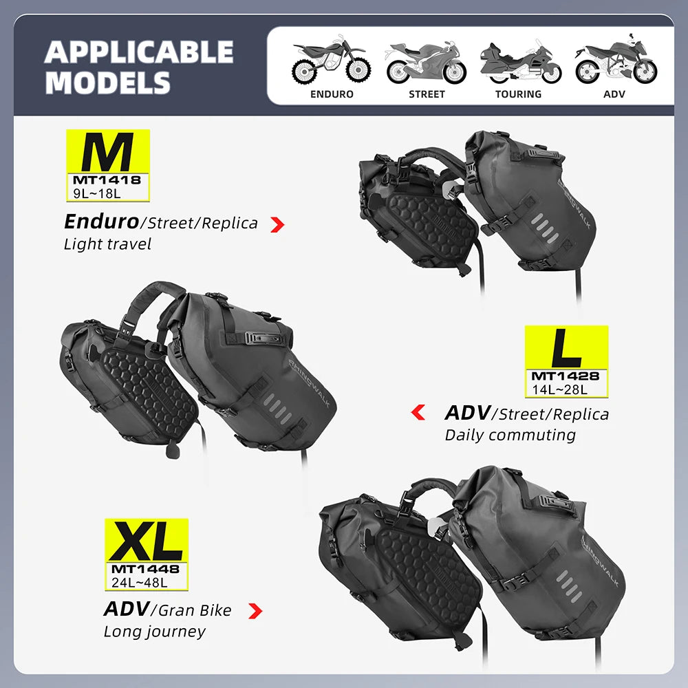 Waterproof Motorcycle Saddle Bags 2 Pack Universal Fit