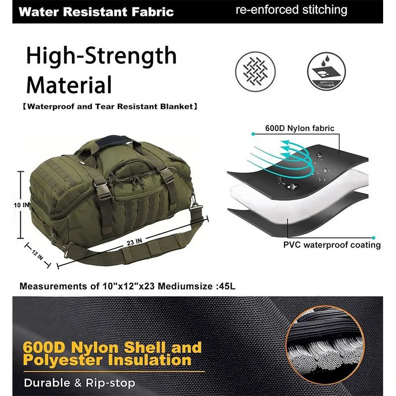 LQARMY 3 Way Duffel Bag Waterproof Travel Bag Unisex Gear