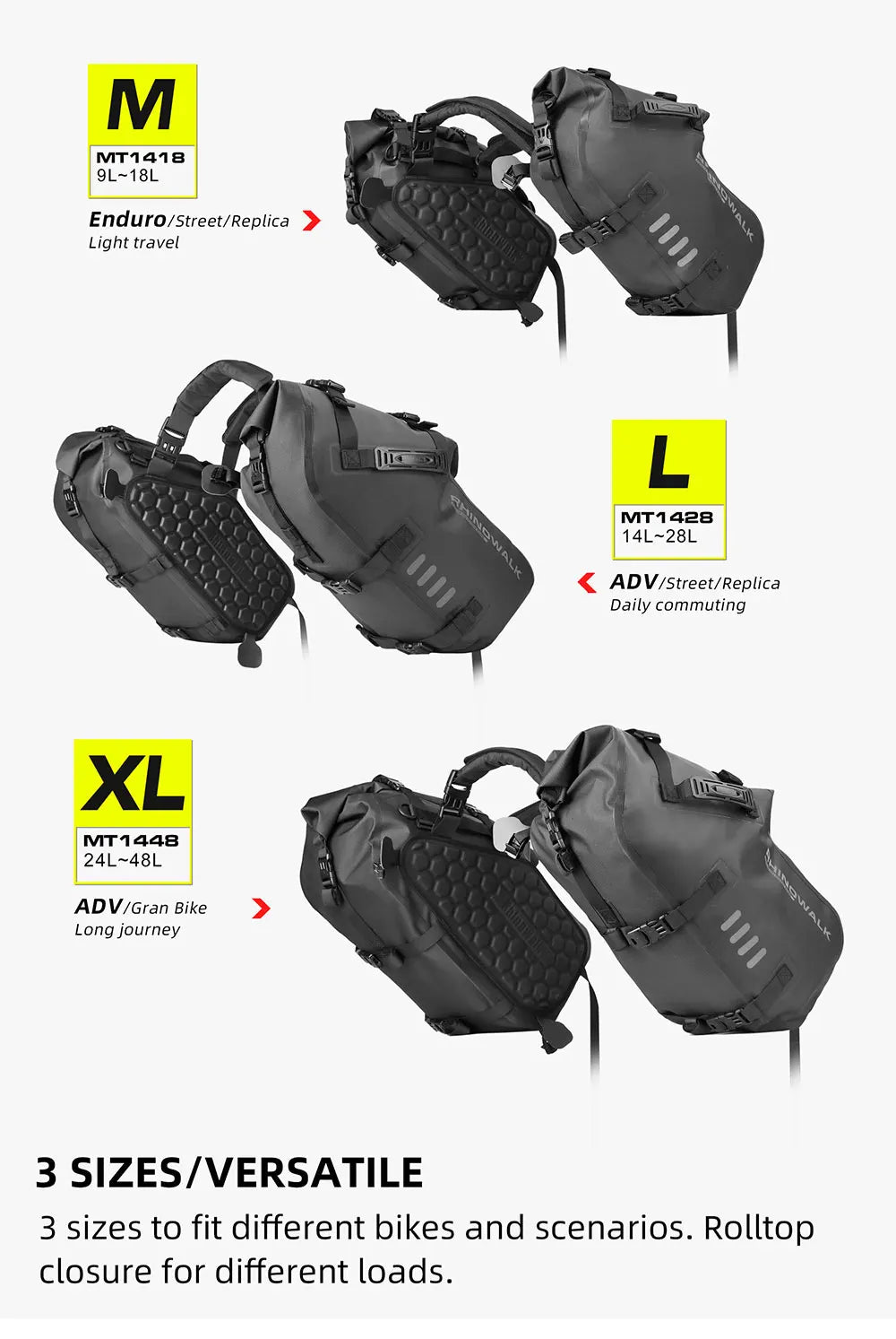 Waterproof Motorcycle Saddle Bags 2 Pack Universal Fit