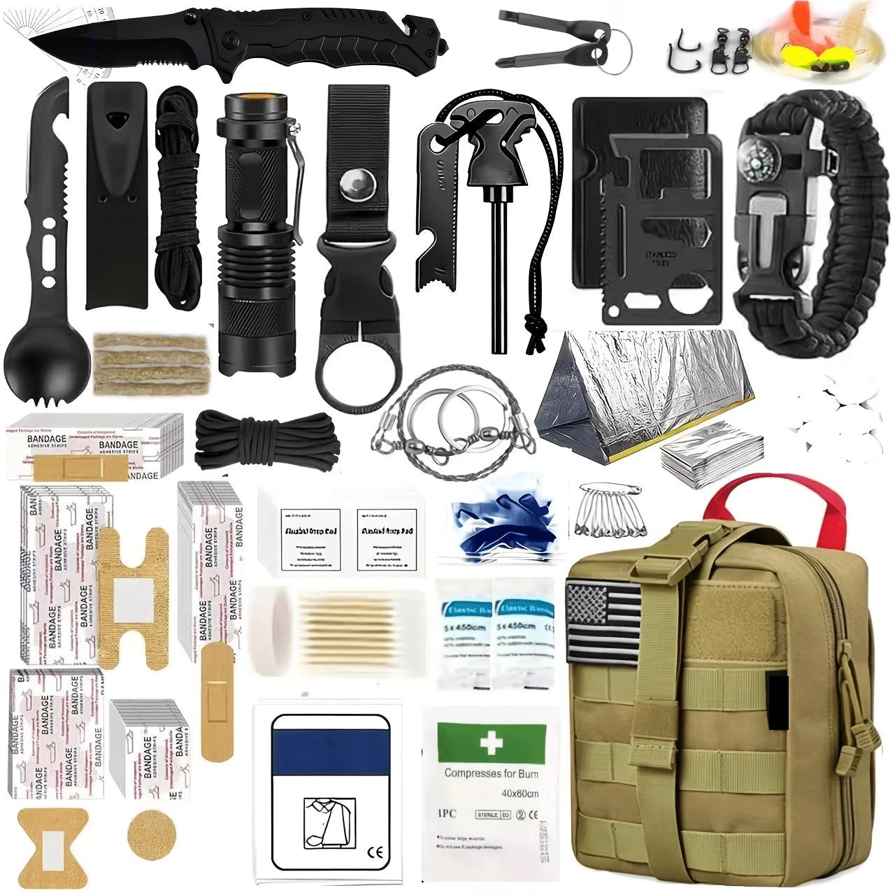 258-Piece Professional Survival & Outdoor Gear Set Comes with fire starters, compasses and multi-functional outdoor tools. Ideal for camping and adventure enthusiasts, perfect as gifts for men, fathers and husbands. Suitable