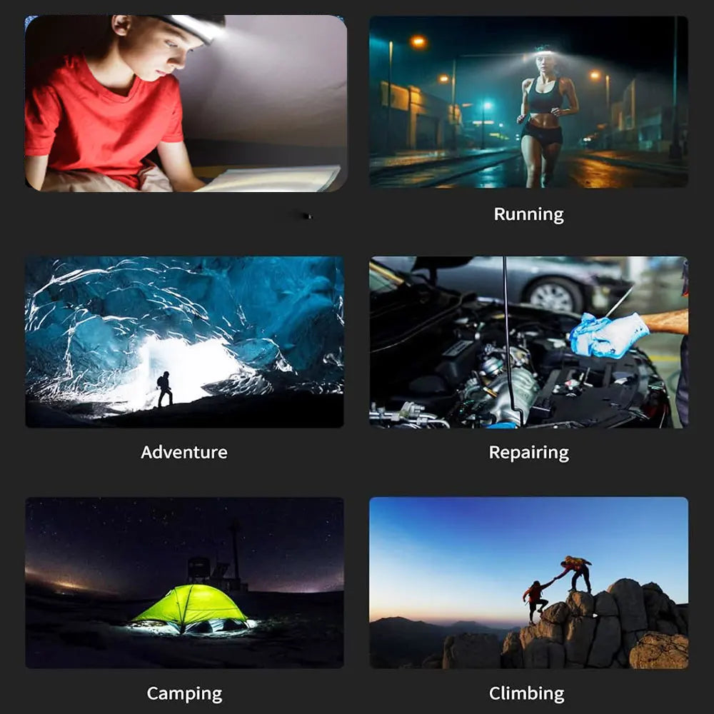 2pcs 1000mAh usb rechargeable head flashlight super bright led with motion sensor for camping running fishing