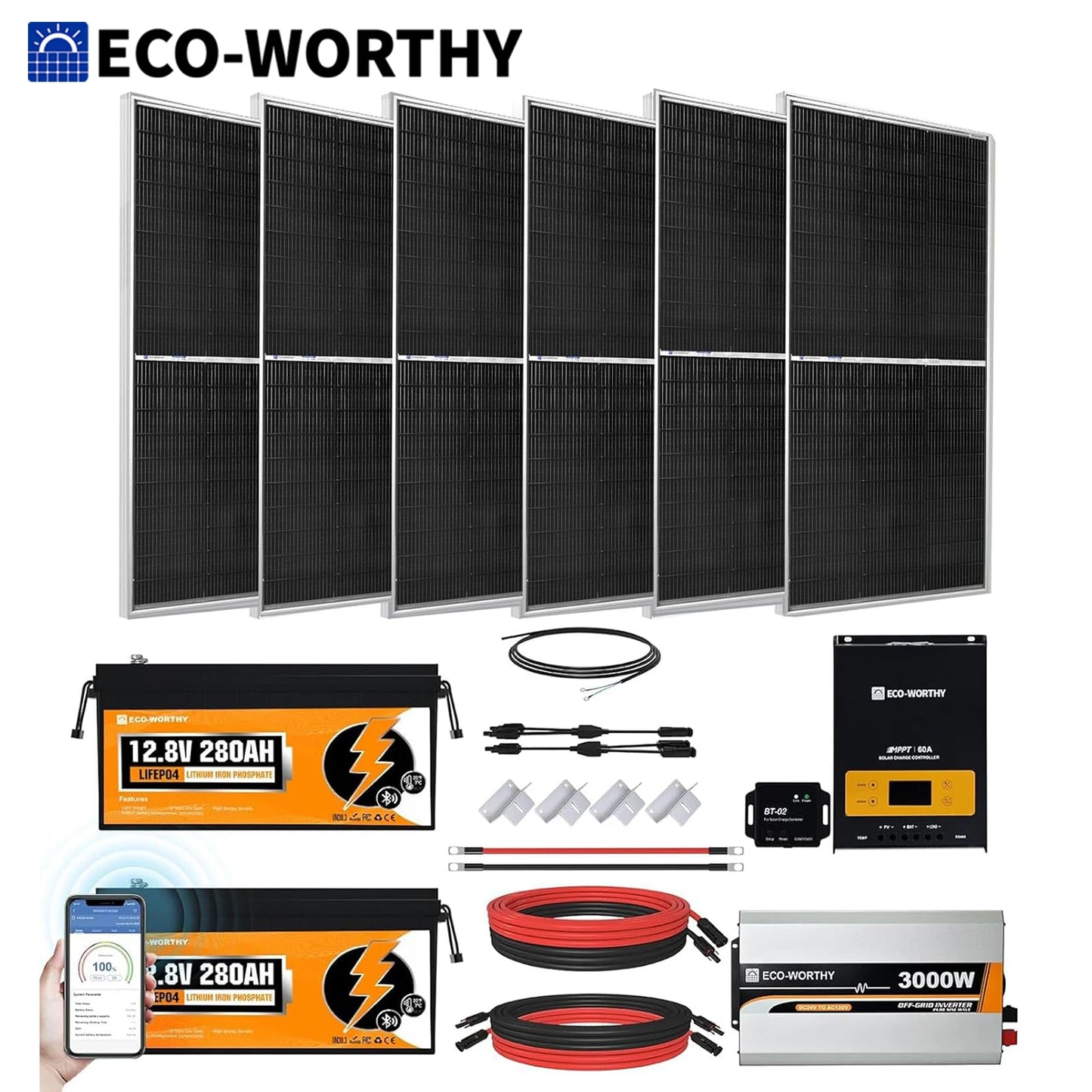 ECO-WORTHY 1200W Lithium Solar Off Grid System With 6x195W Panels