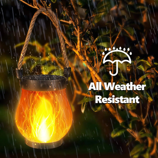 Solar Flame Rope Lantern Type-C Fast Charging Waterproof Hanging Lamp with Flickering 3D Flame for Garden Patio Camping Decor