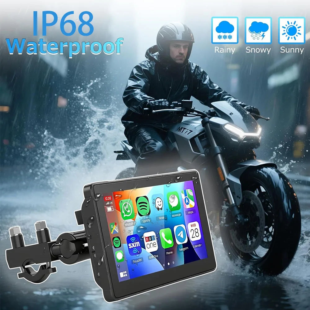 NEW Quality 5inch Motorcycle GPS Navigation Screen 1080P HD Dash Cam Front Rear IP68 Waterproof Touch Screen Bluetooth Audio Receiver Support Wireless Mirror Link 5G Wifi Hands-free Calling Tire Pressure Monitoring