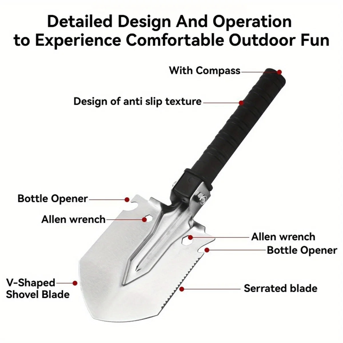 7 in 1 Camping Shovel Small Military Multifunctional Engineering Shovel Portable Jungle Garden Shovel Survival Emergency Tool