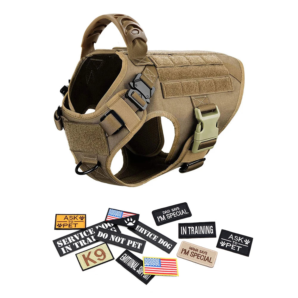 PETRAVEL Military Dog Harness Vest Leash Patches Training Set