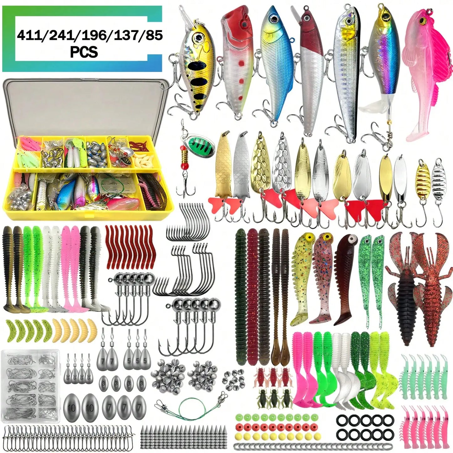 Universal Fishing Lure Set With Box Soft Baits And Hooks