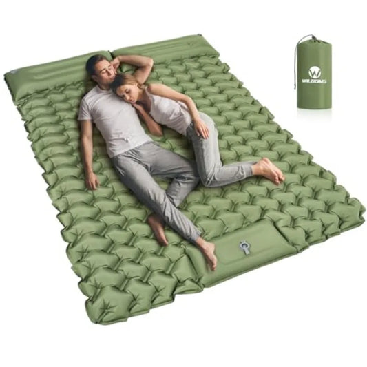 Double Sleeping Pad for Camping 4" Thick Inflatable Camping Mattress 2 Person, Built-in Feet Pump and Pillow, Ultralight Self-I