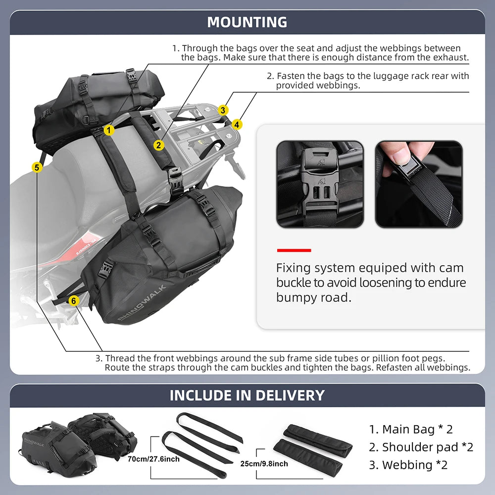 Waterproof Motorcycle Saddle Bags 2 Pack Universal Fit